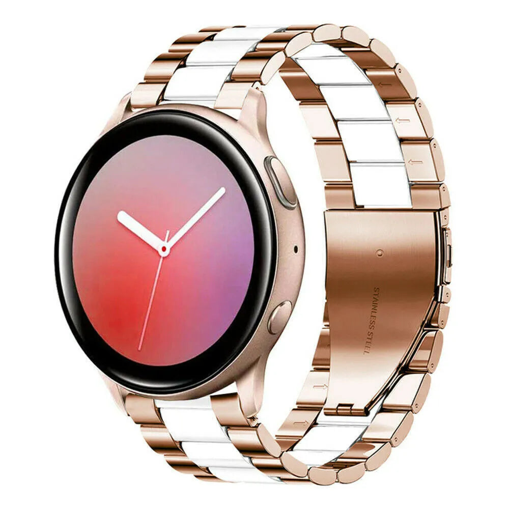 Steel Strap, rose gold/white, on a watch, 3/4 front view