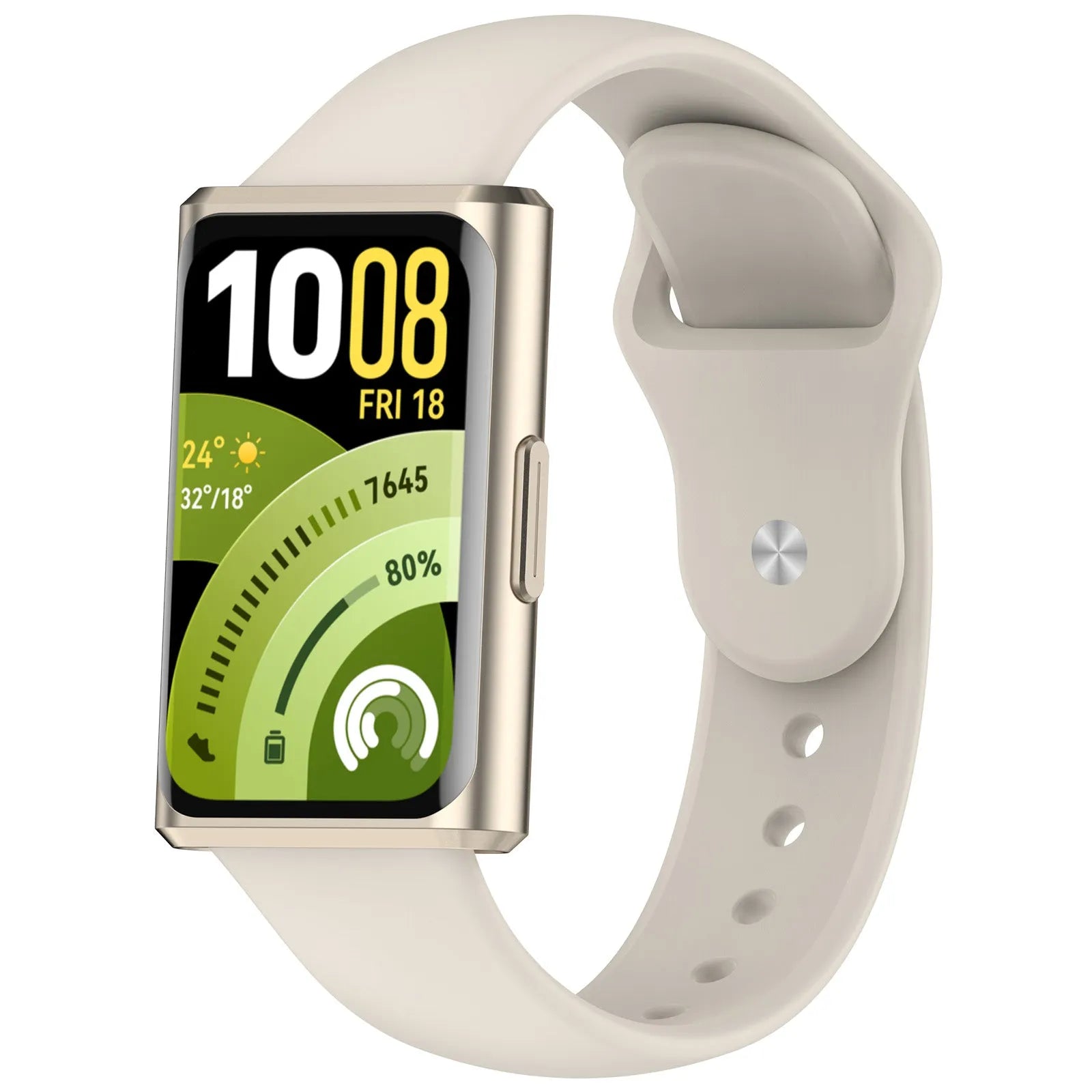 Silicone Sport Strap, starlight, on a watch, 3/4 front view