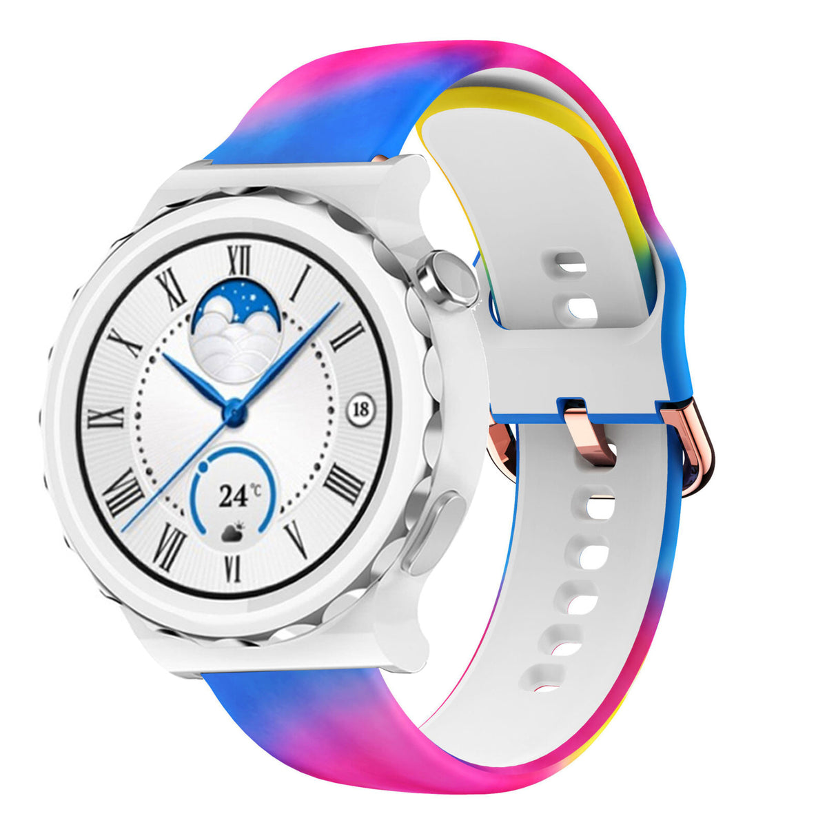 Print Silicone Strap, on a watch, 3/4 front view