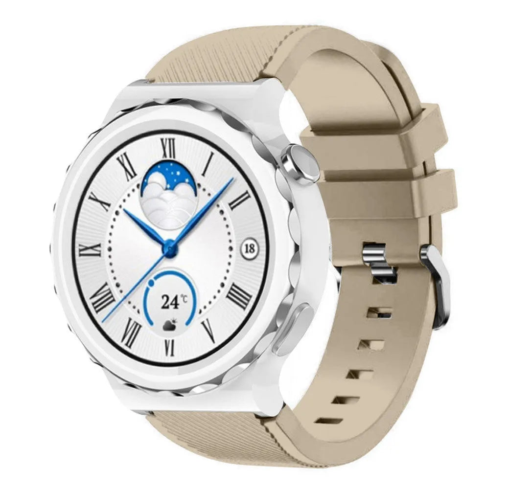 Twill Silicone Strap, beige, on a watch, 3/4 front view