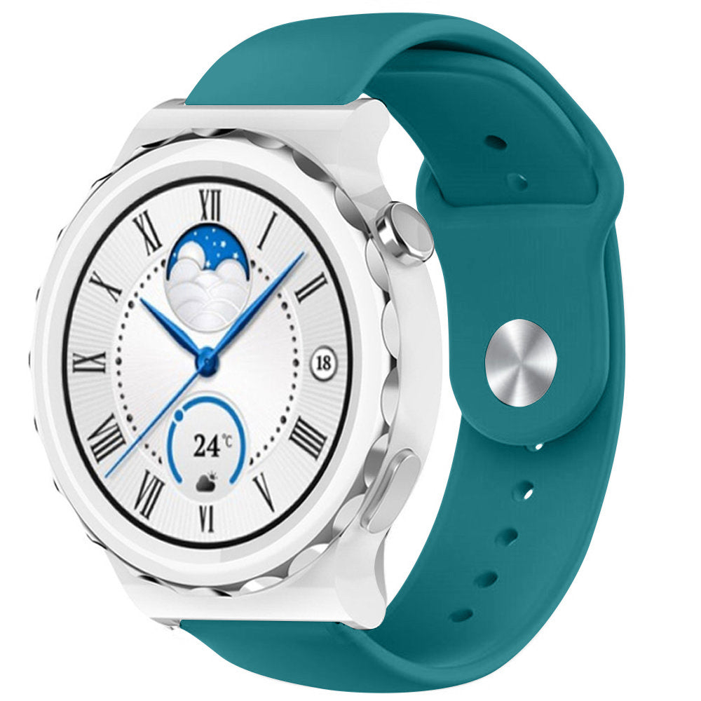 Silicone Sport Strap, green-blue, on a watch, 3/4 front view