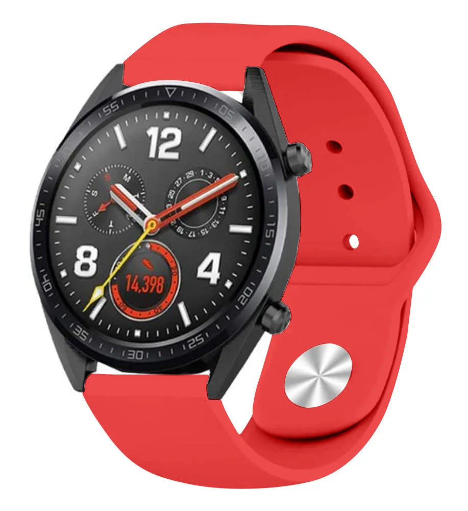 Silicone Sport Strap, red, on a watch, 3/4 front view