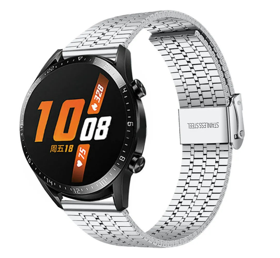 Fine Steel Strap, silver, on a watch, 3/4 front view