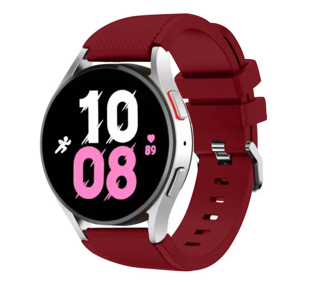 Twill Silicone Strap, burgundy, on a watch, 3/4 front view