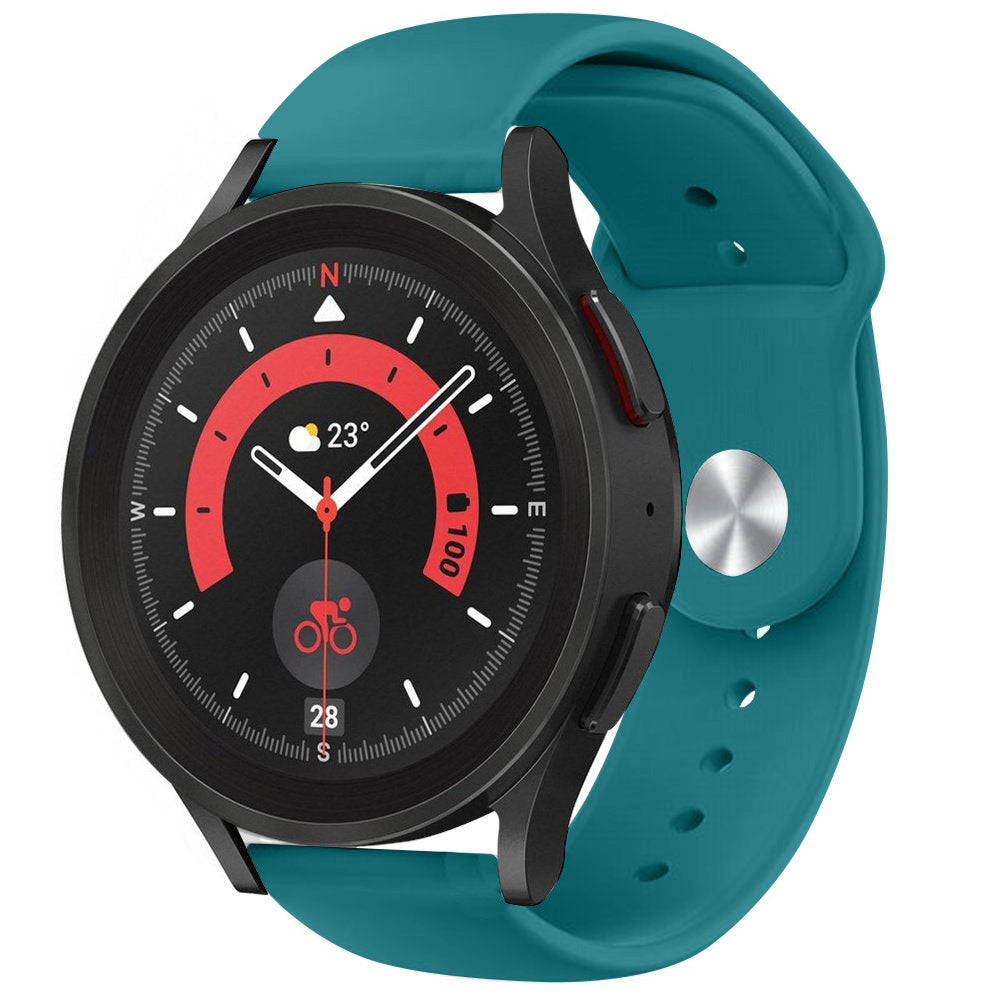 Silicone Sport Strap, green-blue, on a watch, 3/4 front view