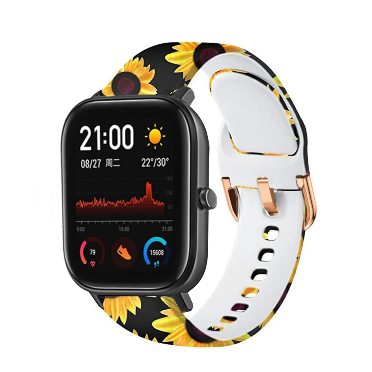 Print Silicone Strap, on a watch, 3/4 front view