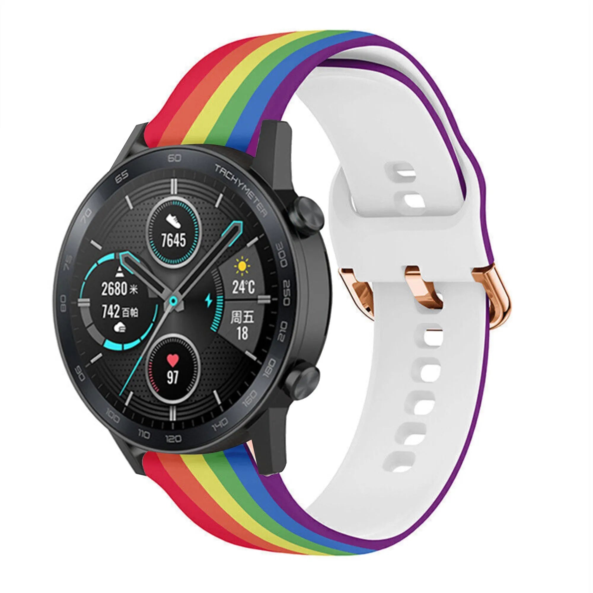 Print Silicone Strap, on a watch, 3/4 front view