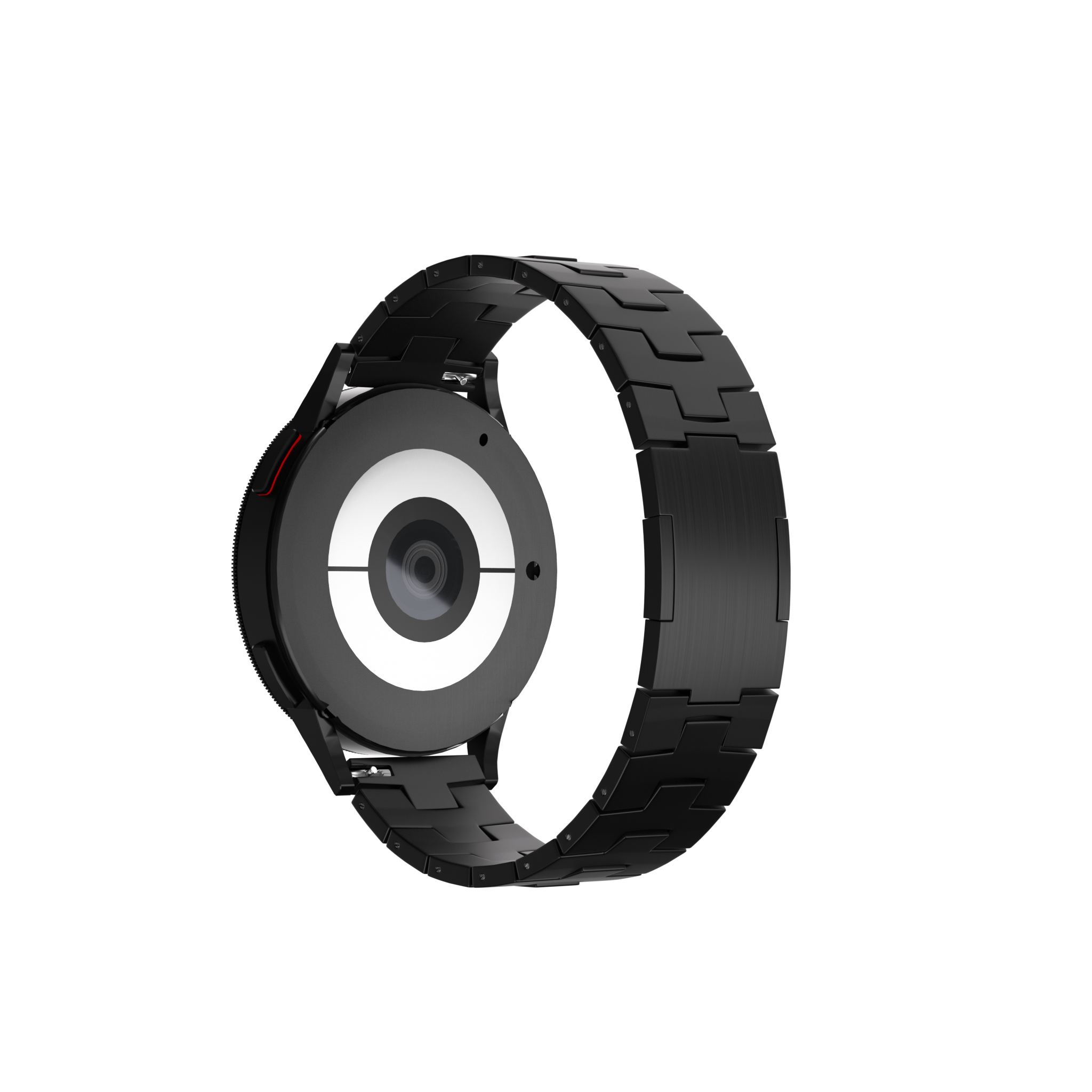 Titanium Grain Strap (Flat Clasp), black, on a watch, 3/4 front view