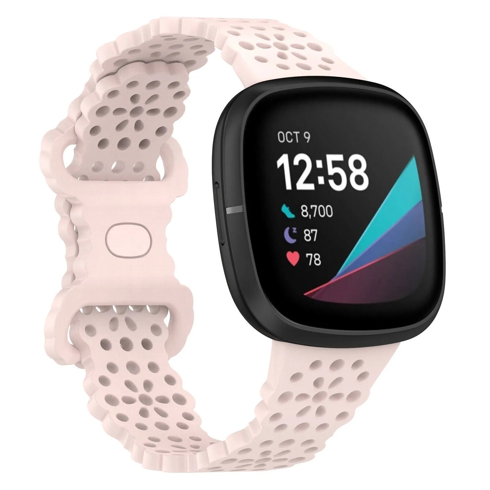 Patterned Silicone Strap, light pink, on a watch, 3/4 front view