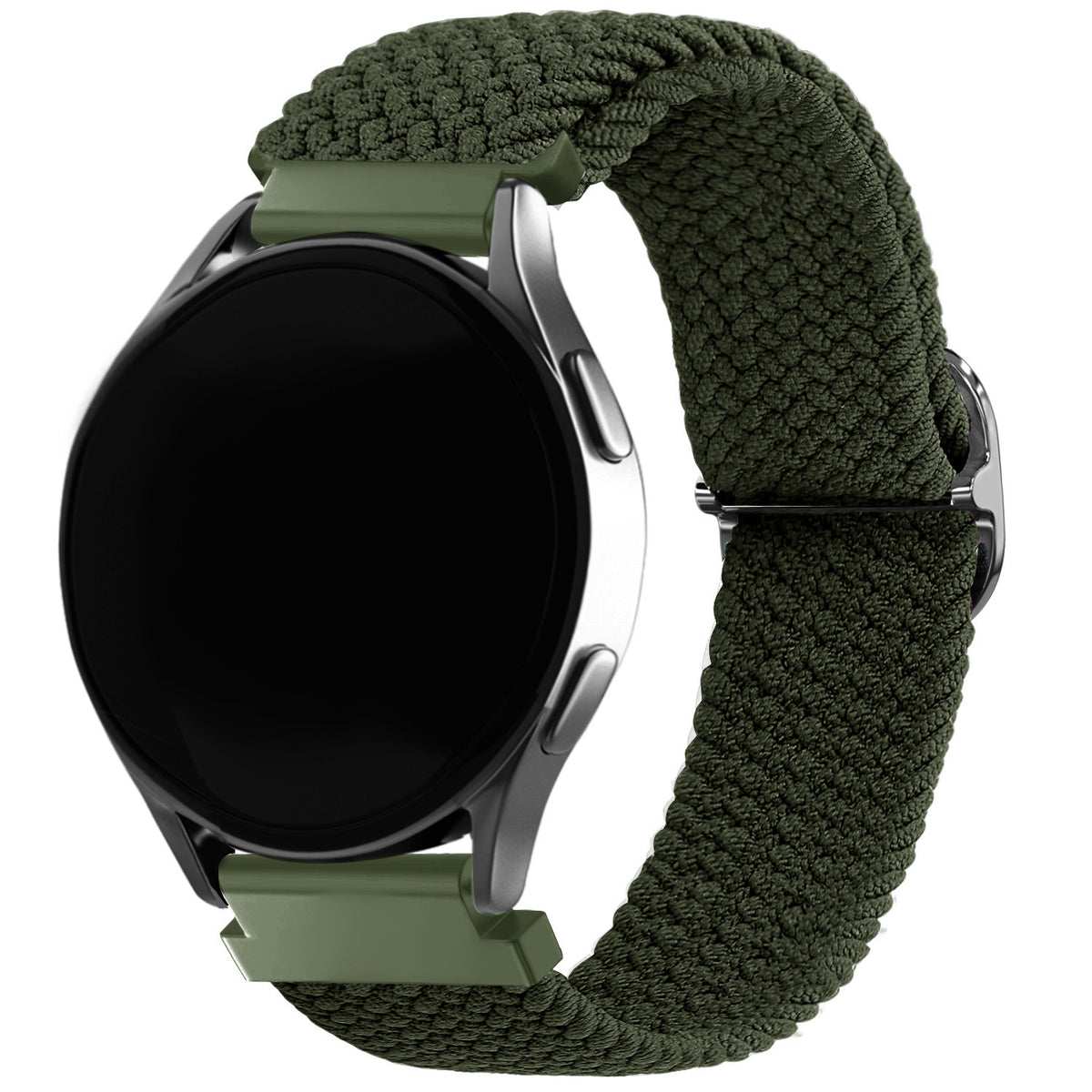 Nylon Adjustable Braided Strap, green, on a watch, 3/4 front view