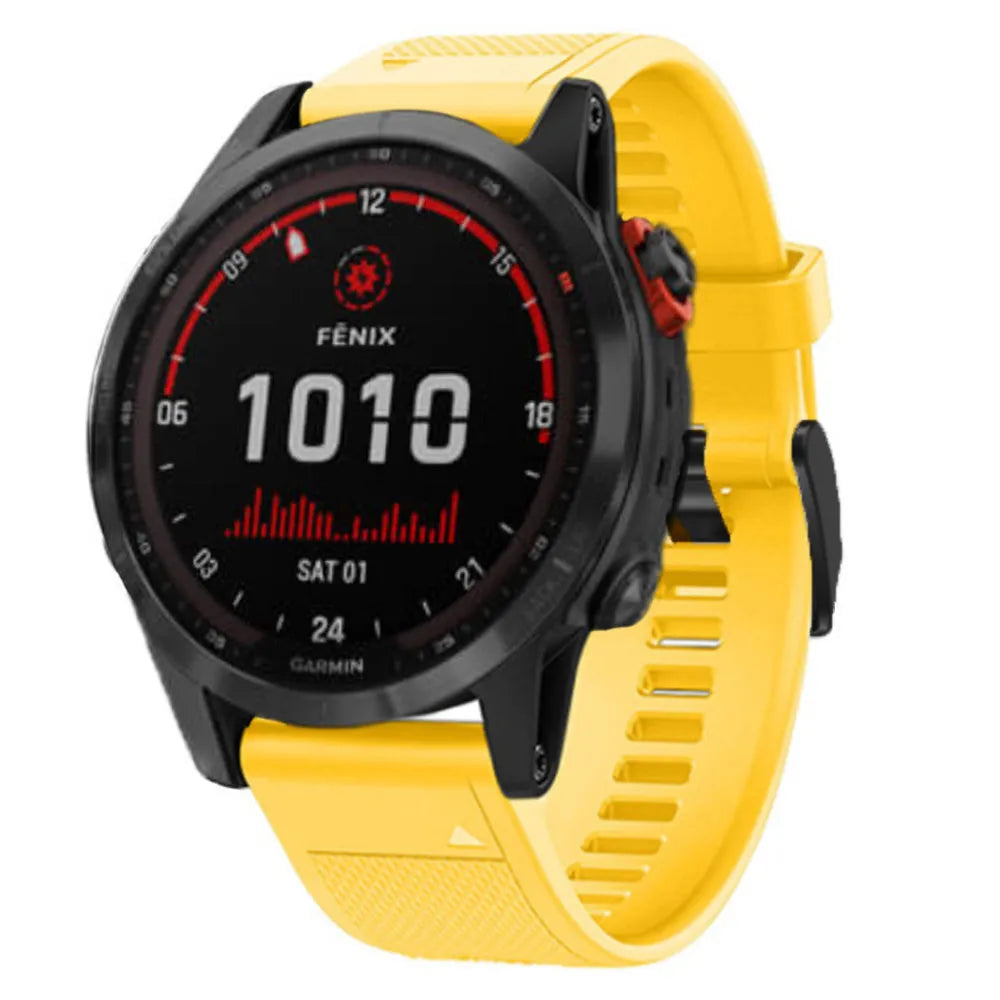 Silicone Strap, yellow, on a watch, 3/4 front view