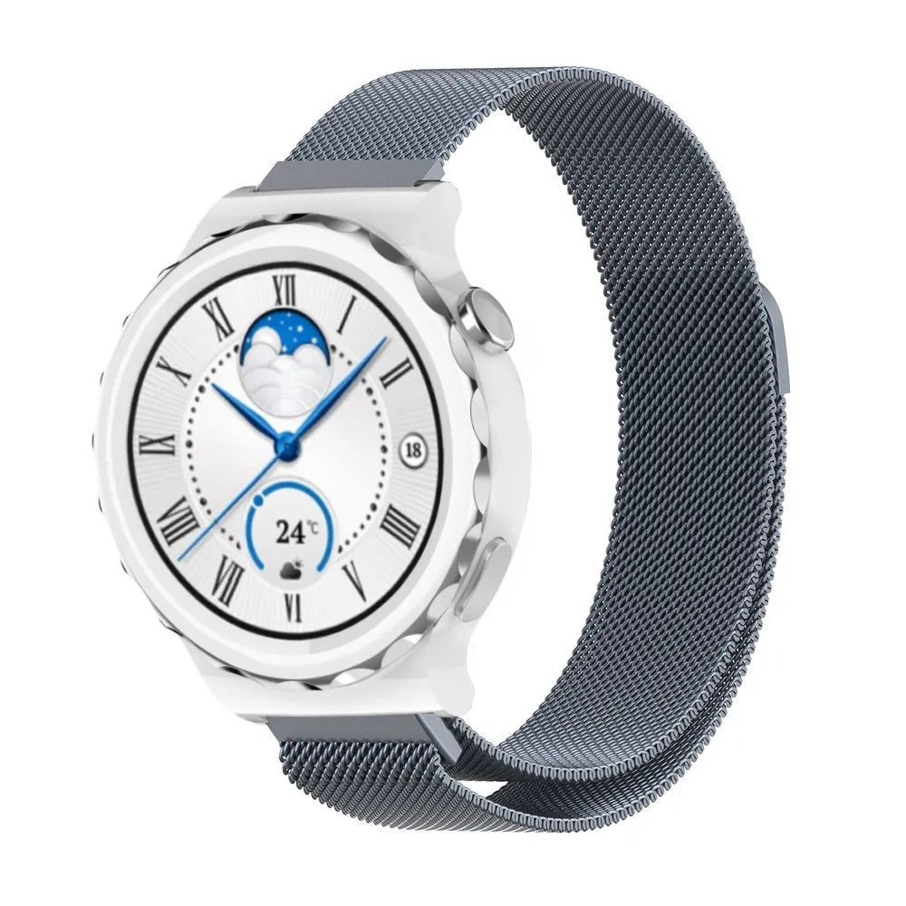 Milanese Strap, space grey, on a watch, 3/4 front view