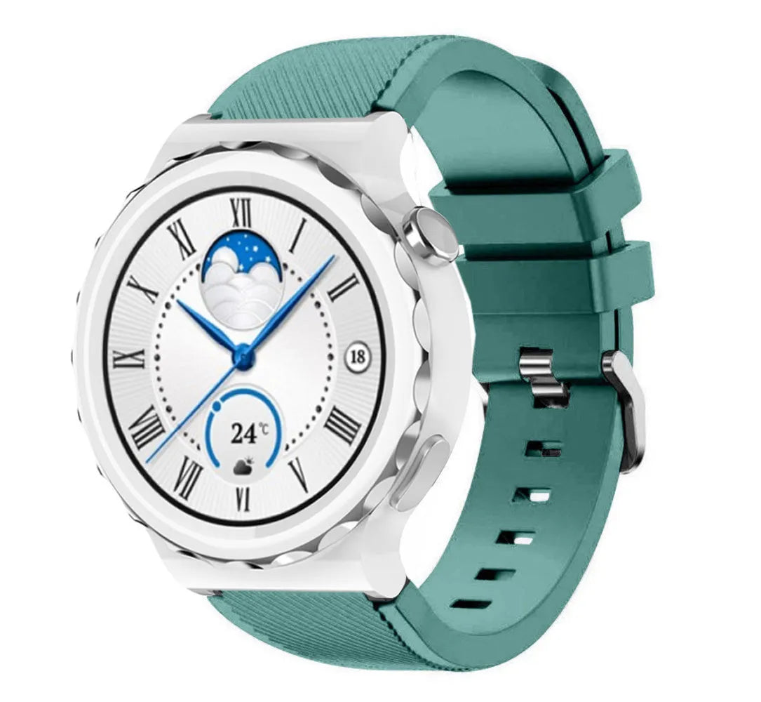 Twill Silicone Strap, viridian, on a watch, 3/4 front view