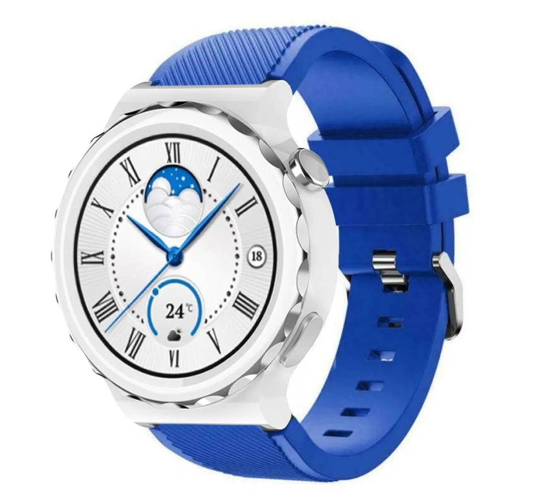 Twill Silicone Strap, blue, on a watch, 3/4 front view