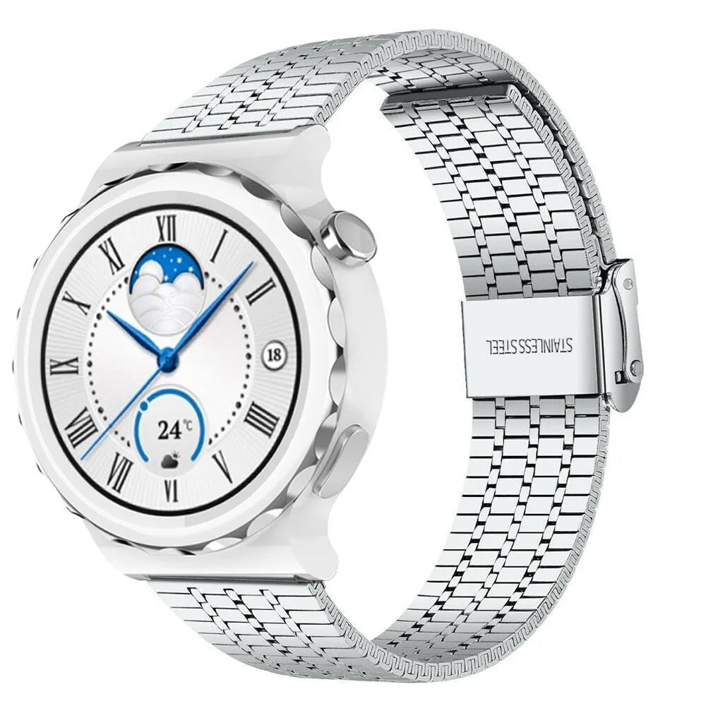 Fine Steel Strap, silver, on a watch, 3/4 front view