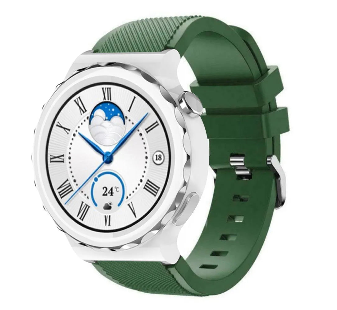 Twill Silicone Strap, army green, on a watch, 3/4 front view