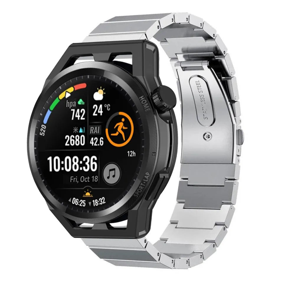 Premium Metal Strap, silver, on a watch, 3/4 front view