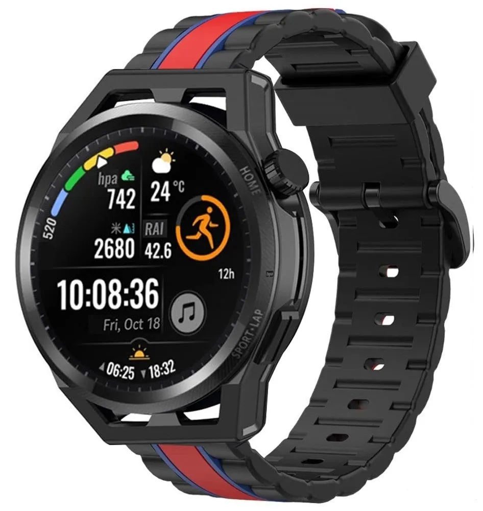 Silicone Special Edition Strap, black/red, on a watch, 3/4 front view