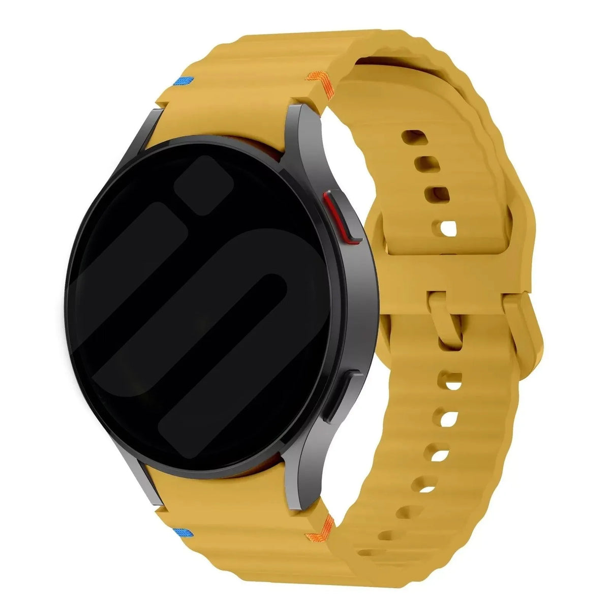 Wave Silicone Strap, yellow, on a watch, 3/4 front view