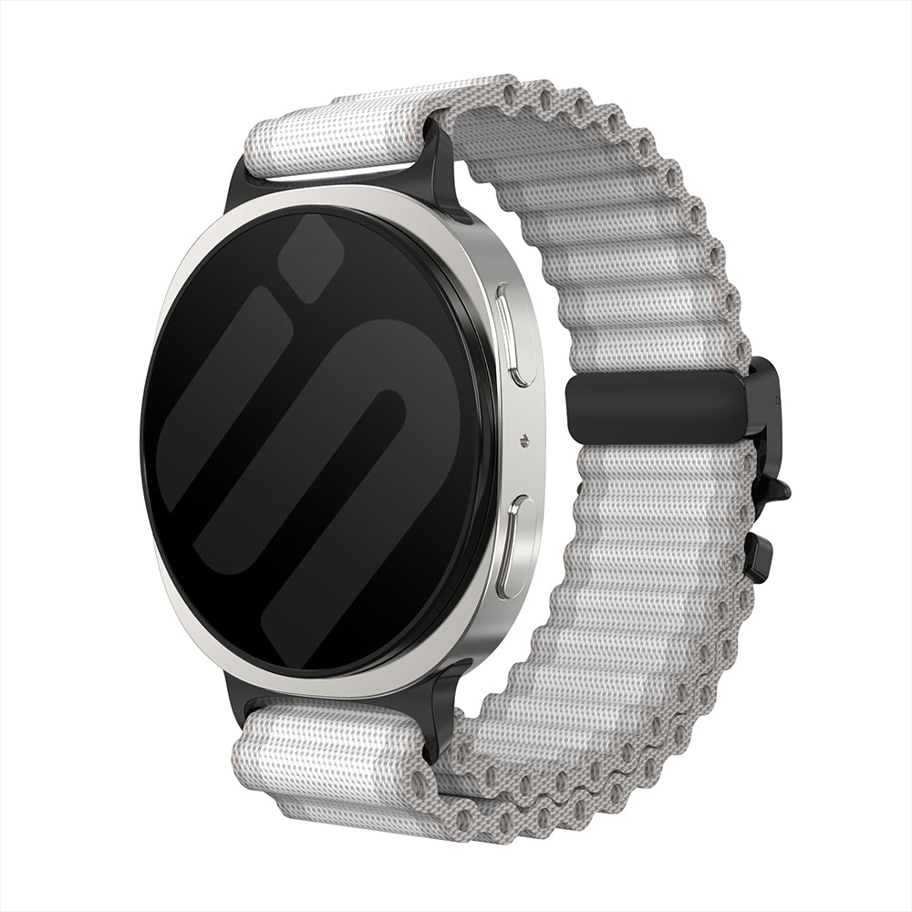 Bracelet nylon Outdoor avec boucle en P Samsung Galaxy Watch 8 - 44mm (blanc avec noir)