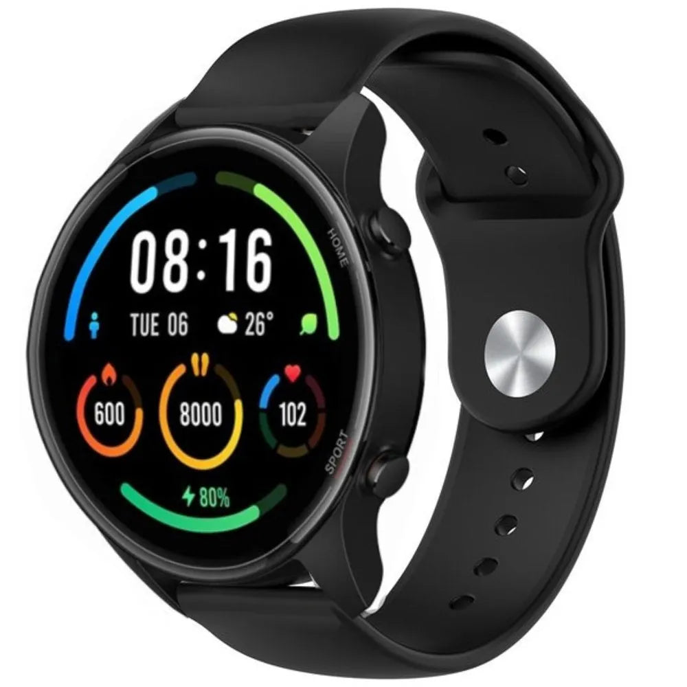 Silicone Sport Strap, black, on a watch, 3/4 front view