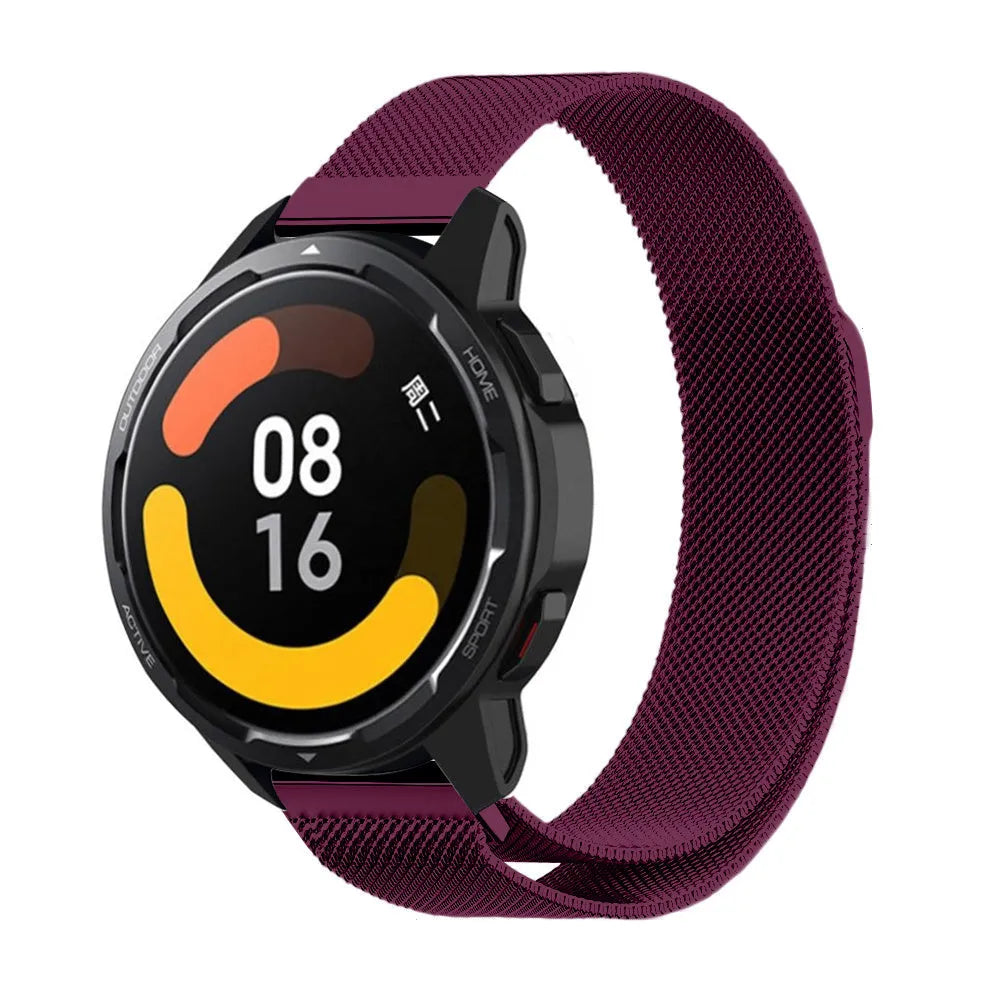 Milanese Strap, purple, on a watch, 3/4 front view