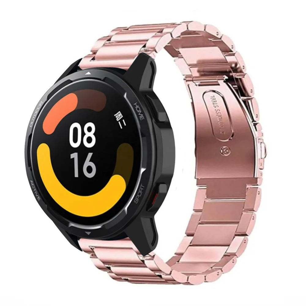 Steel Strap, pink, on a watch, 3/4 front view