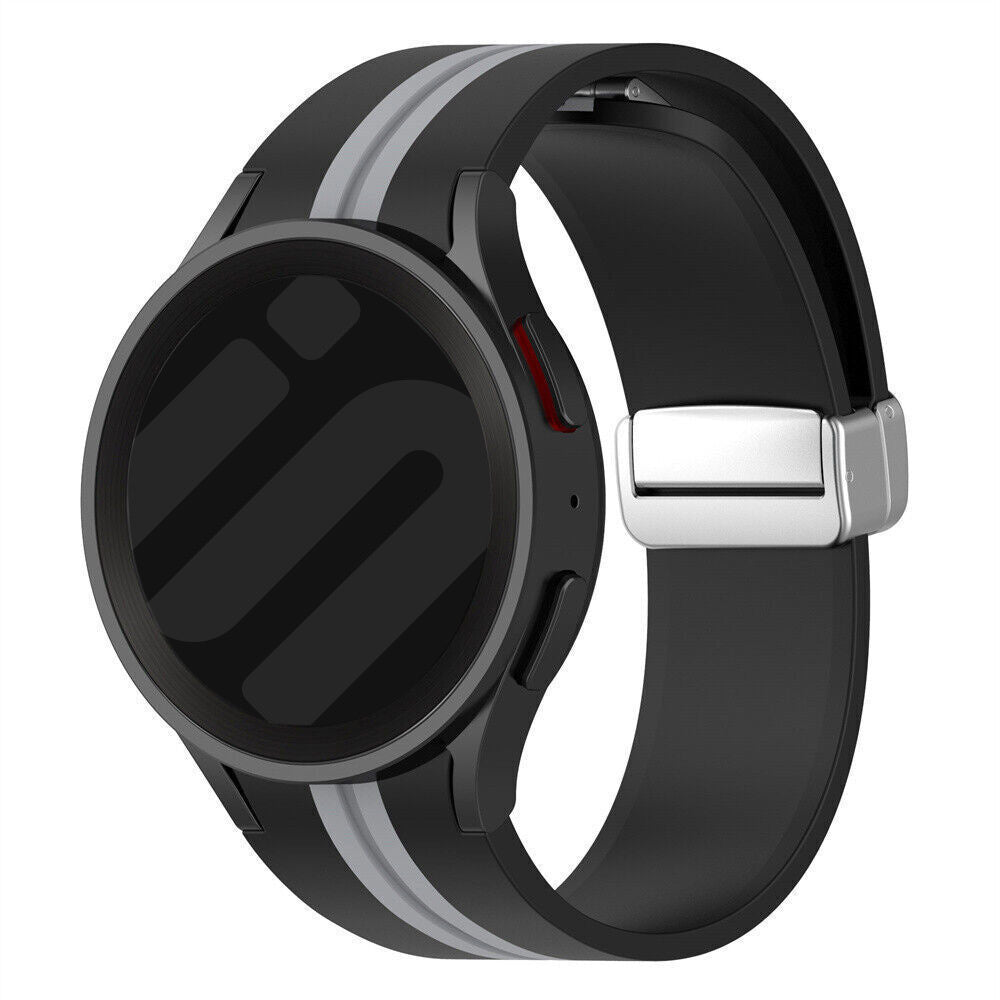 Silicone Magnetic Sport Strap, black/grey, on a watch, 3/4 front view
