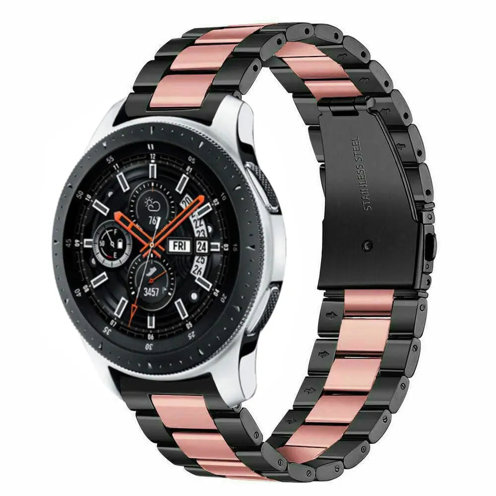 Steel Strap, black/pink, on a watch, 3/4 front view