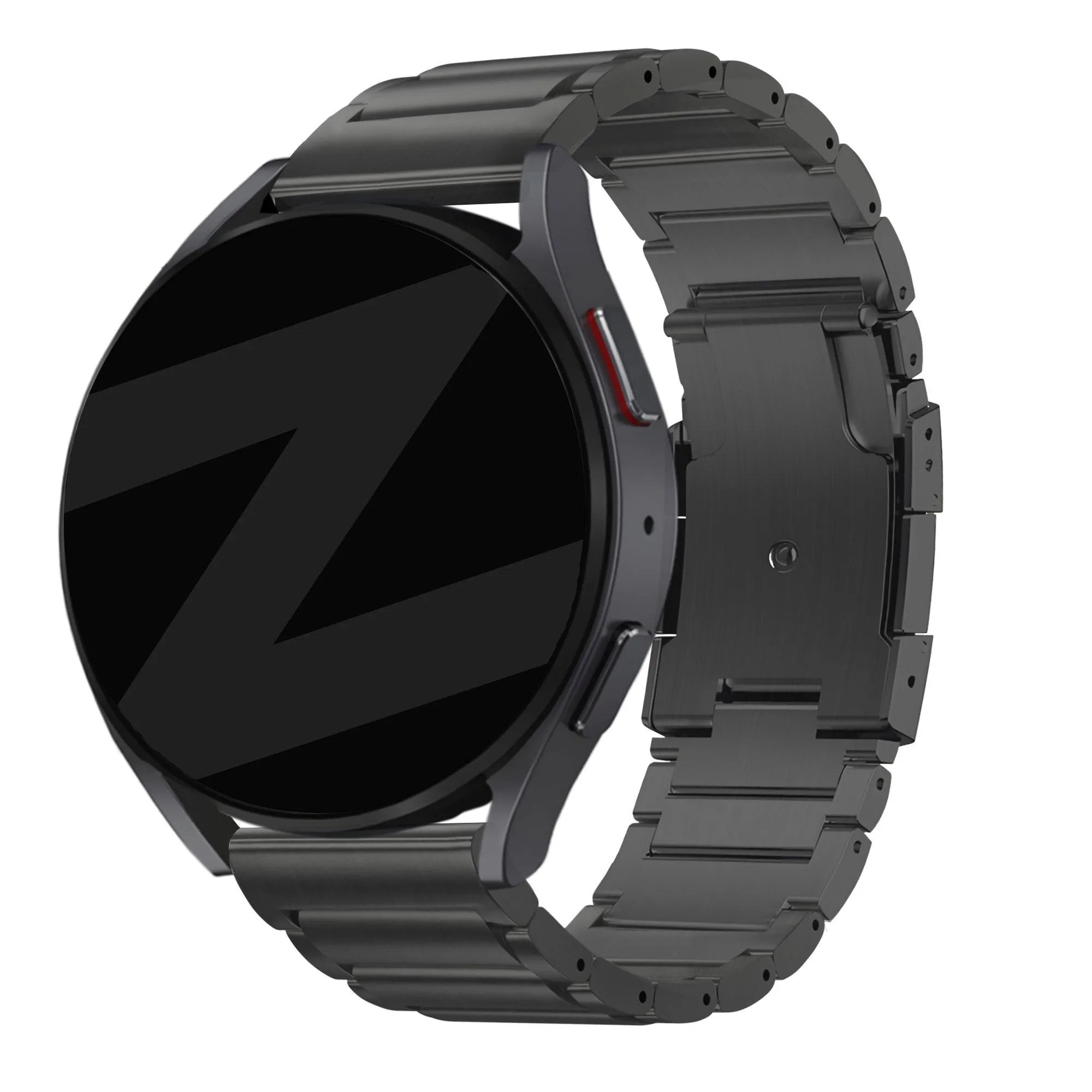 Titanium Strap 'Classic', black, on a watch, 3/4 front view