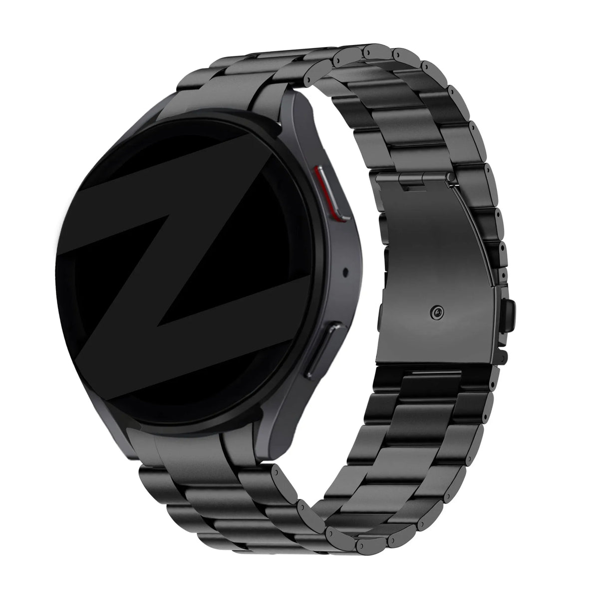 Titanium Strap 'Classic', black, on a watch, 3/4 rear view