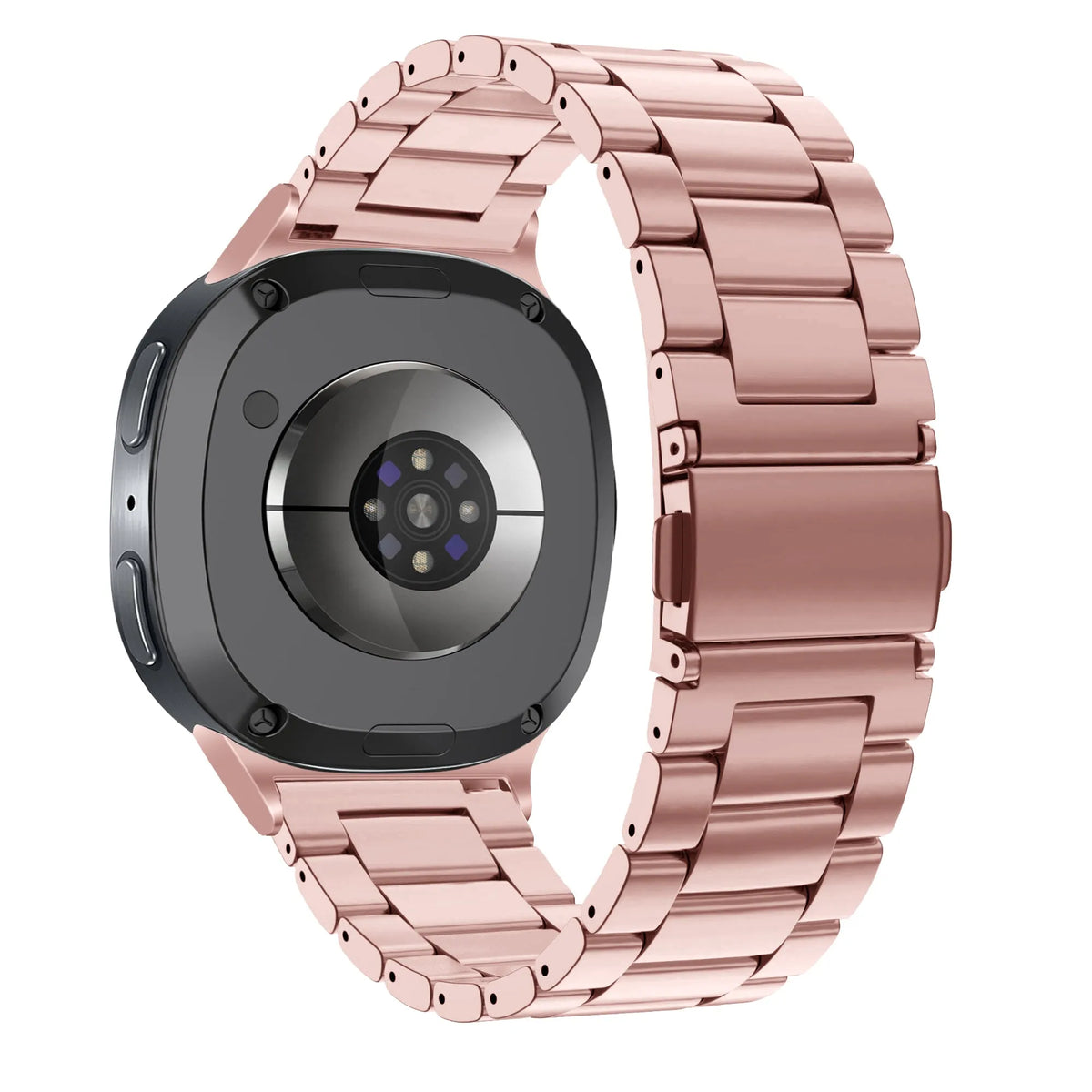 Steel Strap 'Classic', pink, on a watch, 3/4 rear view