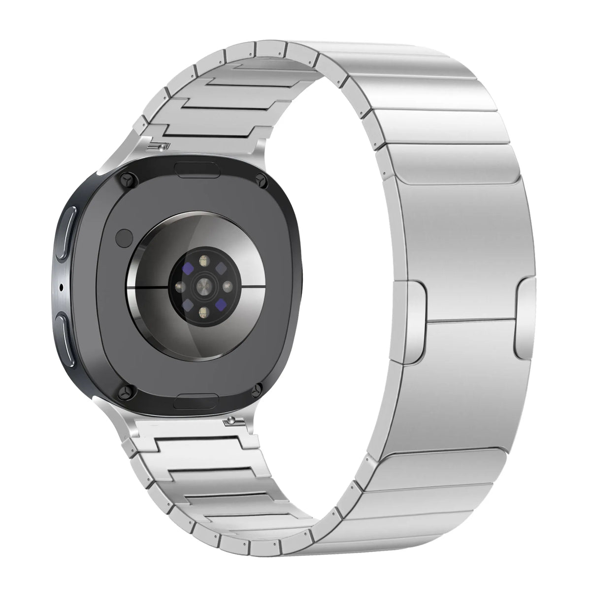 Titanium Strap 'One Bead', silver, on a watch, 3/4 rear view
