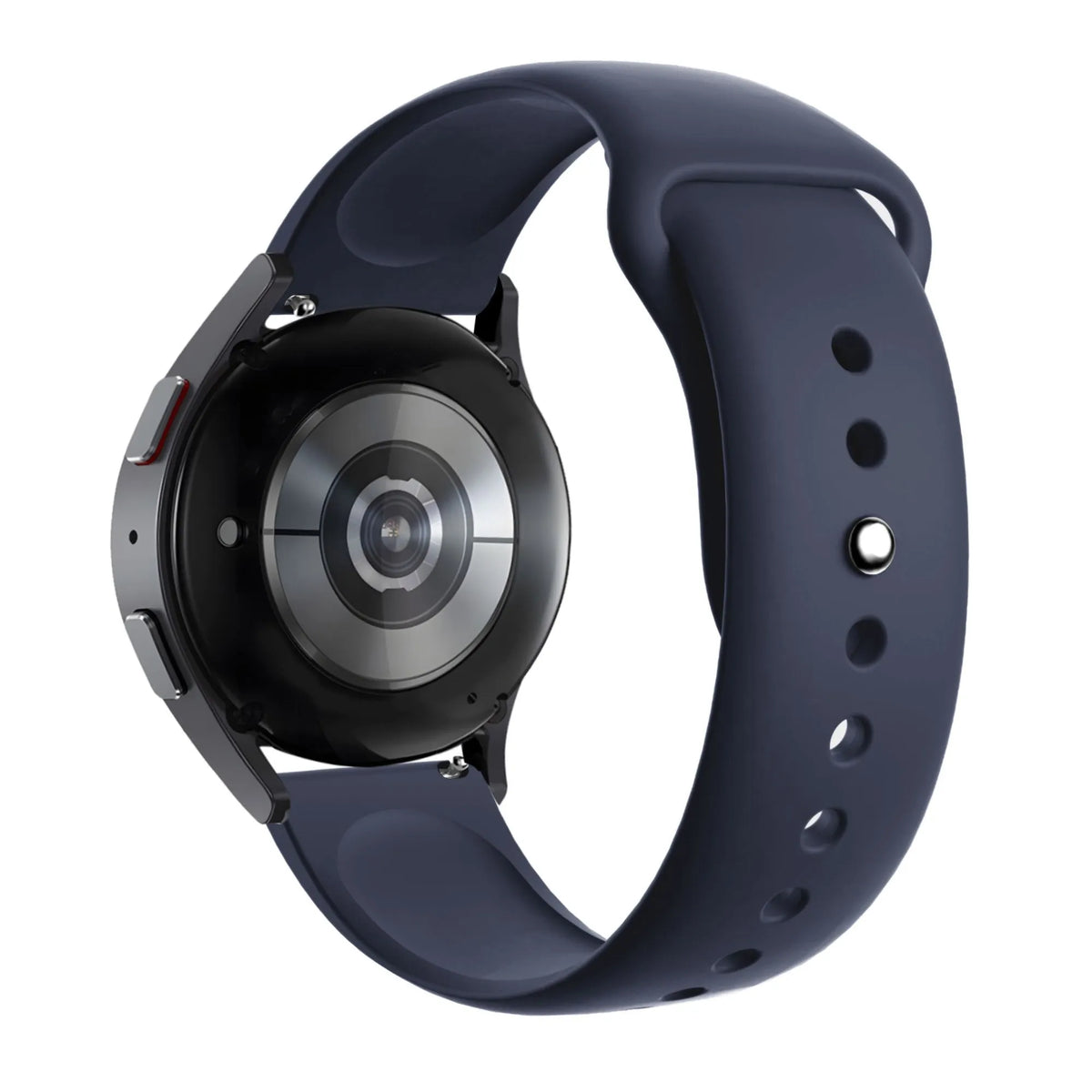 Silicone Sport Strap 'Deluxe', dark blue, on a watch, 3/4 rear view