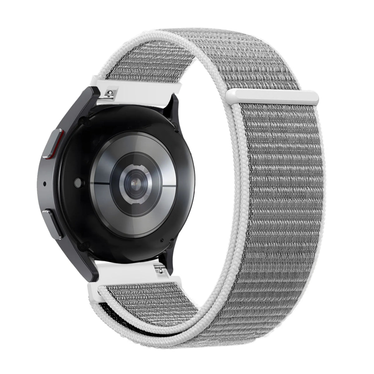 Nylon Loop Strap, grey, on a watch, 3/4 rear view