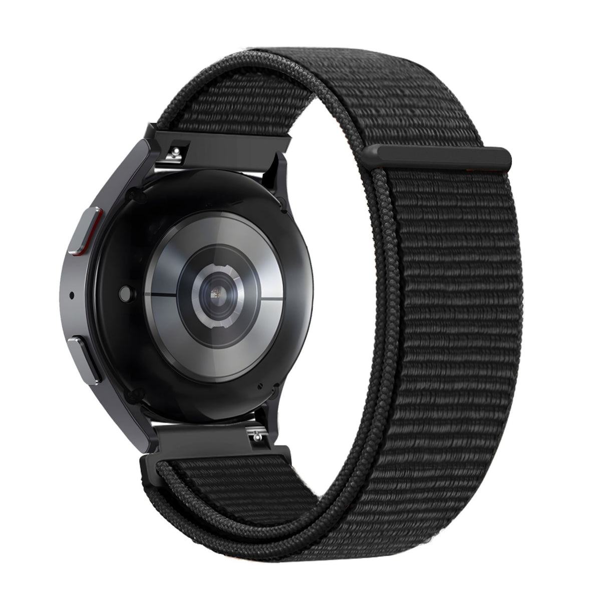Nylon Loop Strap, black, on a watch, 3/4 rear view