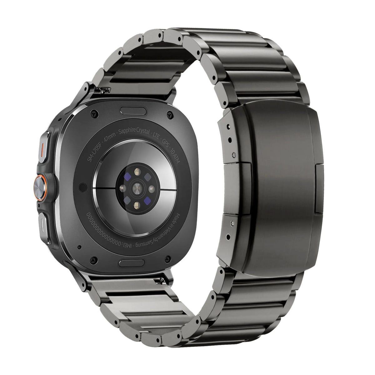Titanium Strap 'Classic', graphite, on a watch, 3/4 rear view