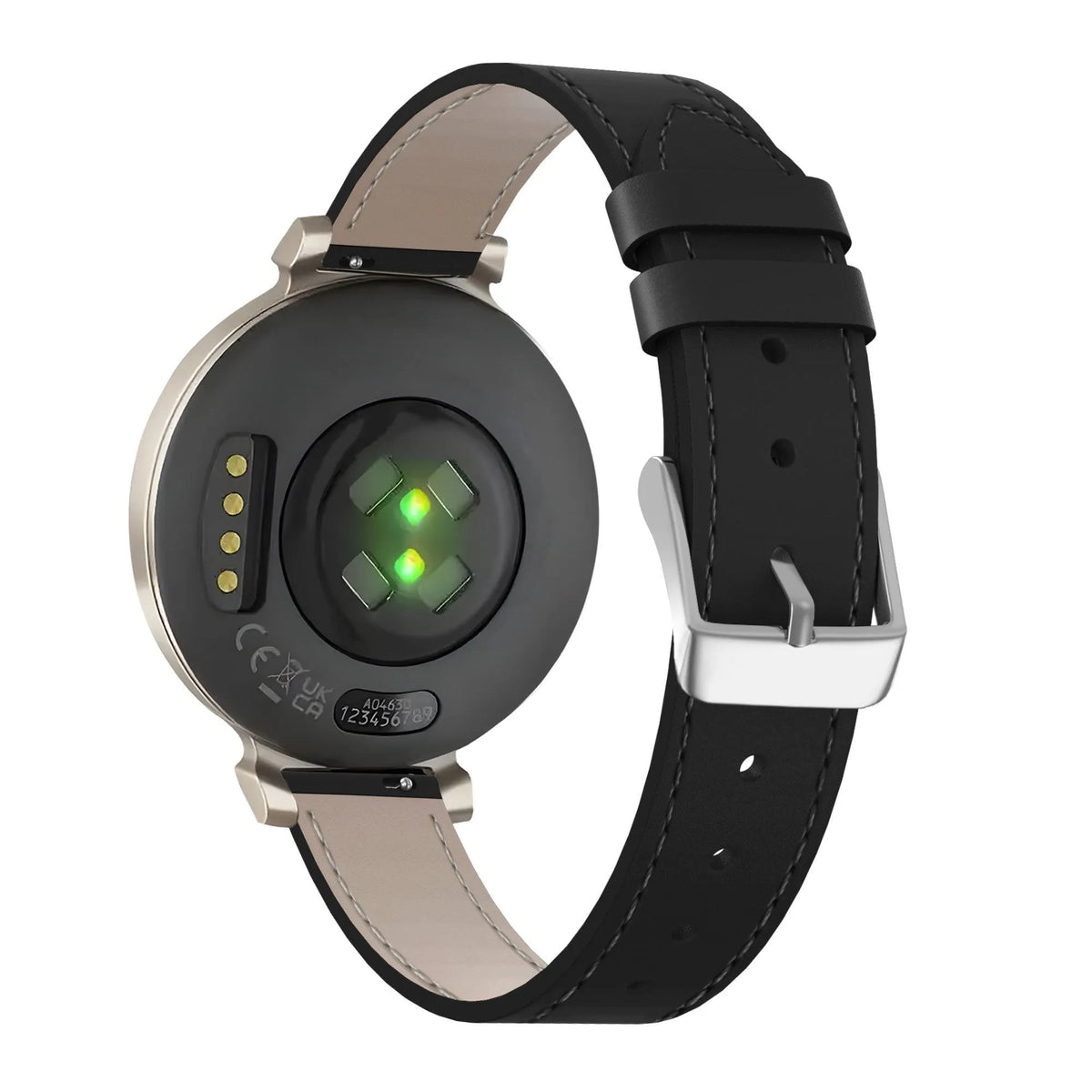 Leather Strap 'Classic', black, on a watch, 3/4 rear view