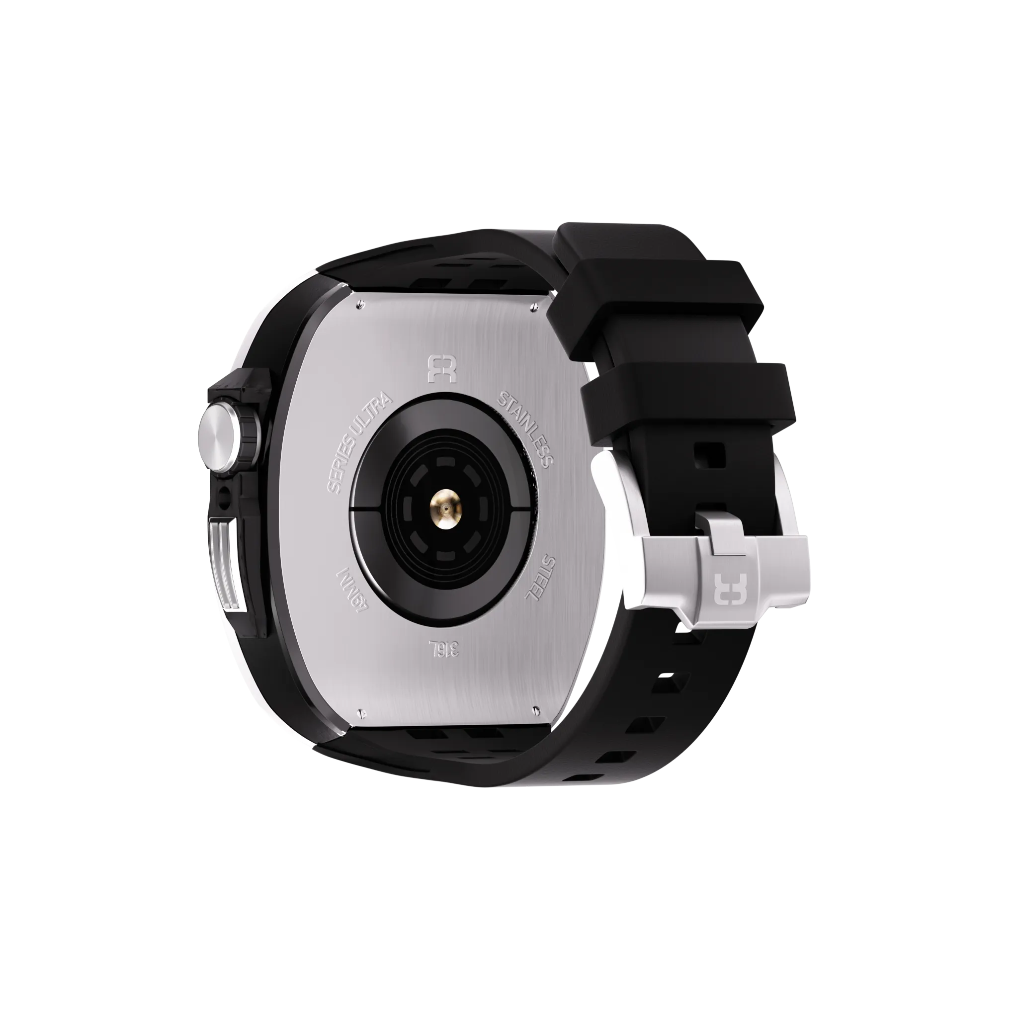 Reqior Boîtier en polymère et acier avec bracelet en caoutchouc Apple Watch 45mm (argent)