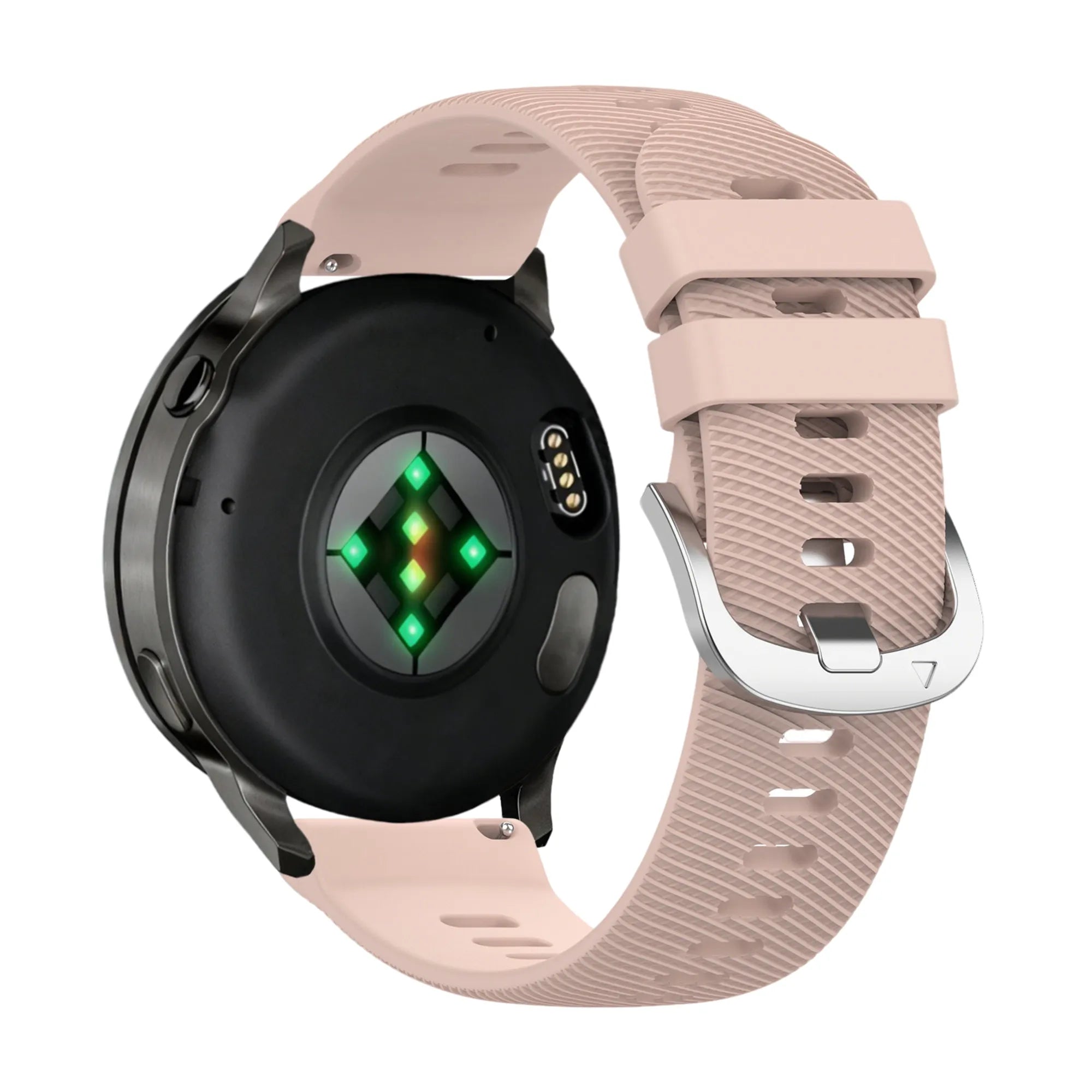 Silicone Strap 'Deluxe', light pink, on a watch, 3/4 rear view