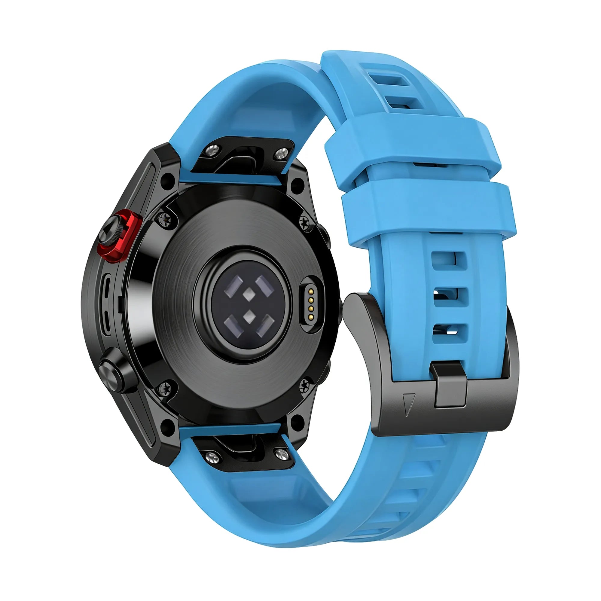 Silicone Strap 'Classic', sky blue, on a watch, 3/4 rear view