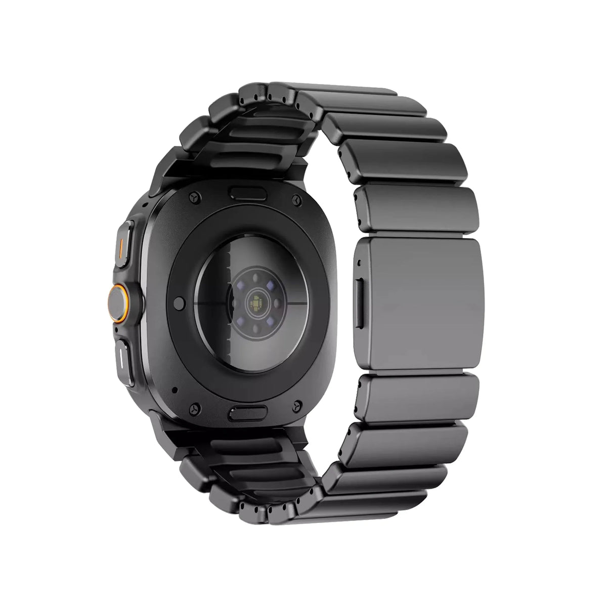 Titanium Strap 'Hybrid', black, on a watch, 3/4 rear view