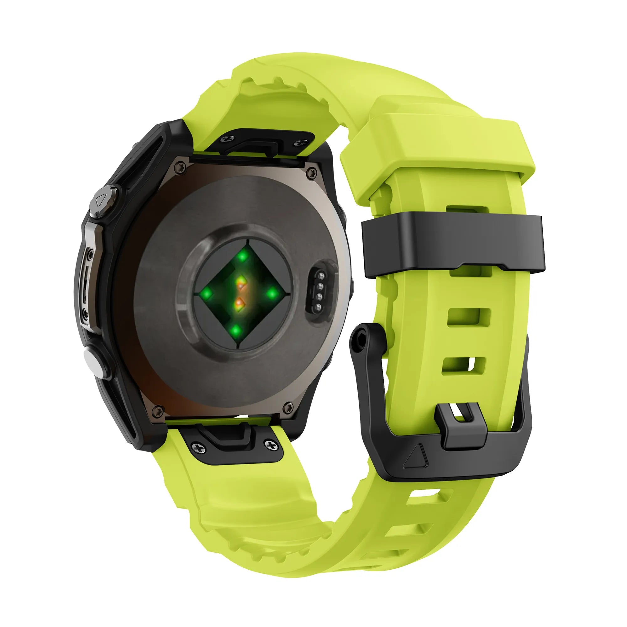 Trail Silicone Strap, lime, on a watch, 3/4 rear view