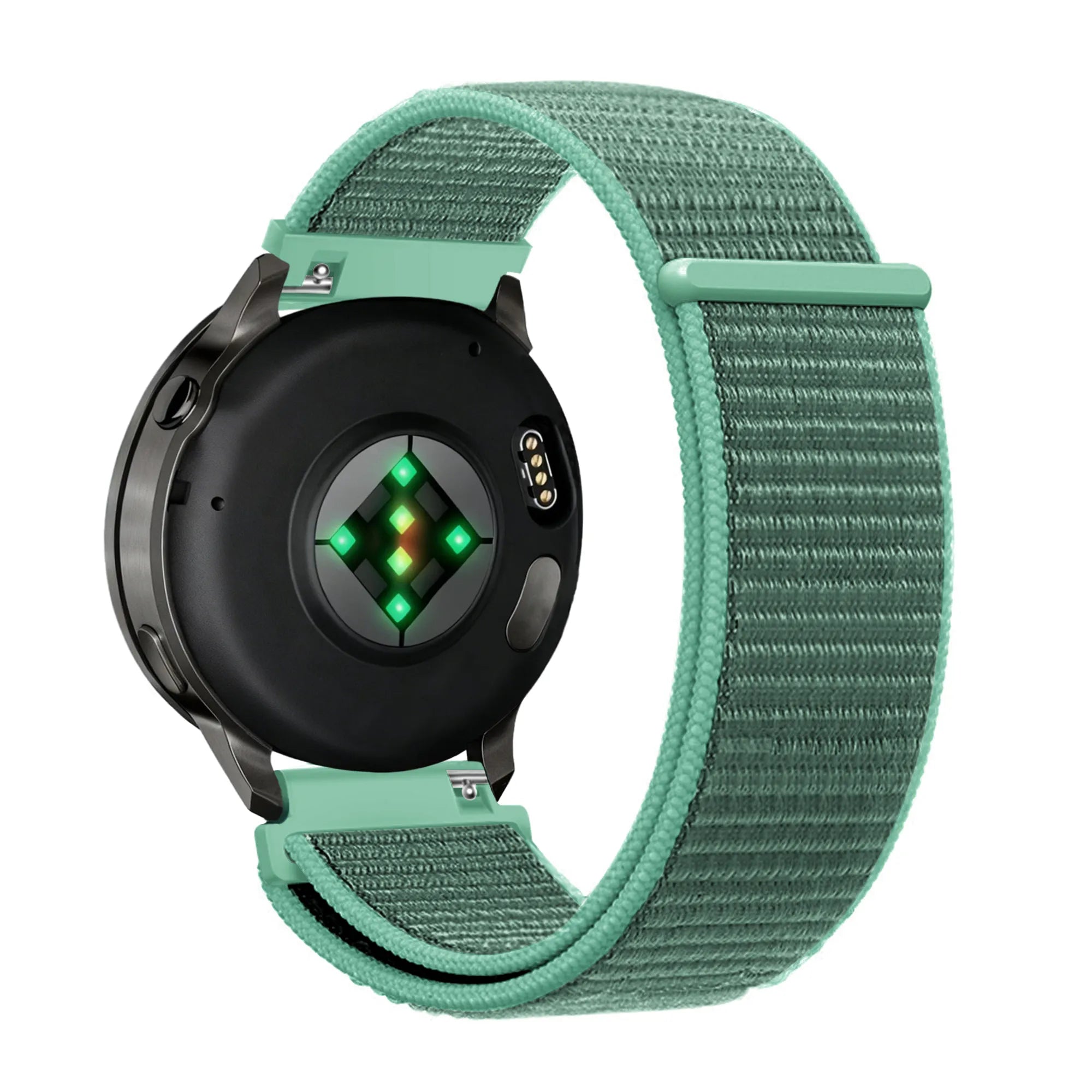 Nylon Loop Strap, mint, on a watch, 3/4 rear view