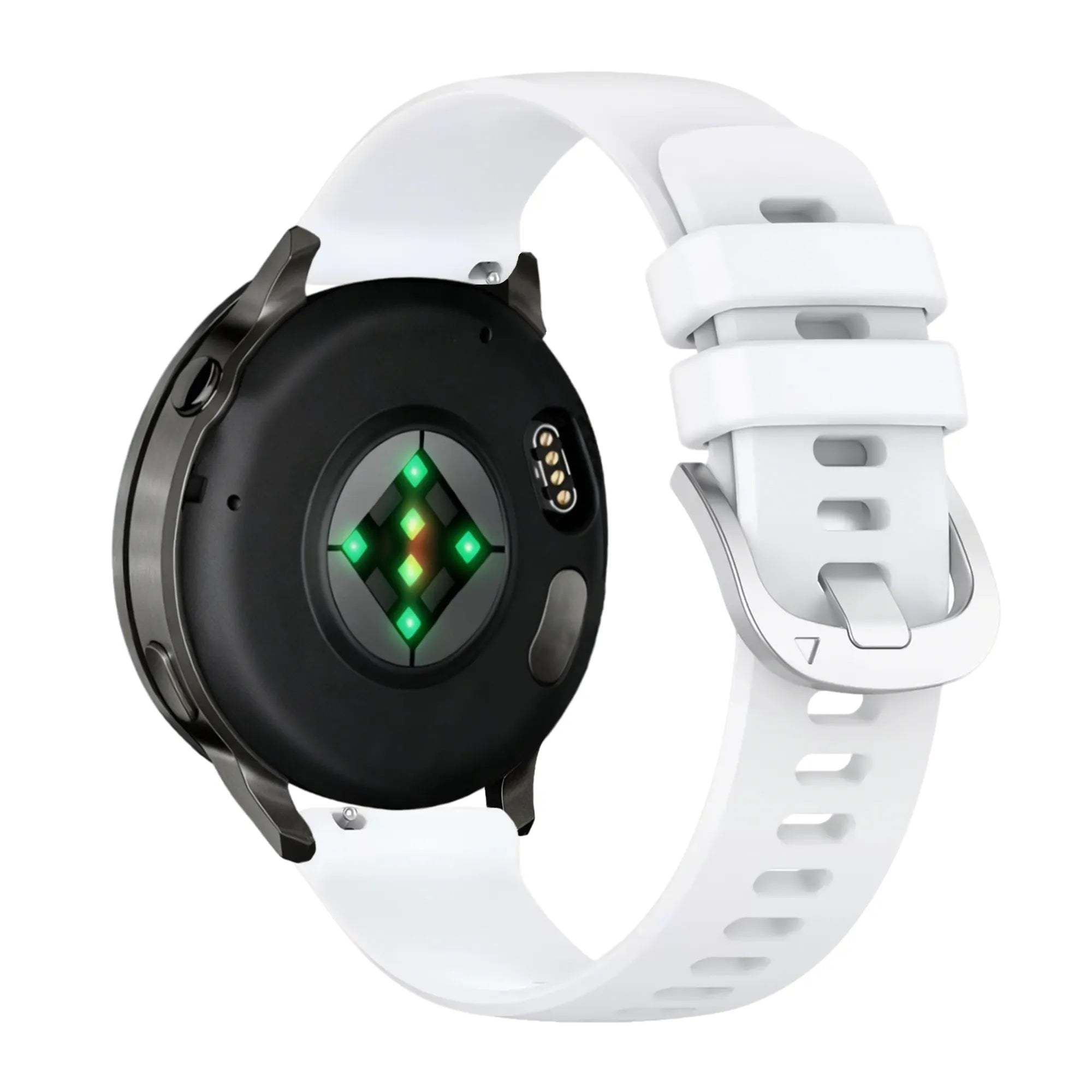 Silicone Strap 'Classic', white, on a watch, 3/4 rear view
