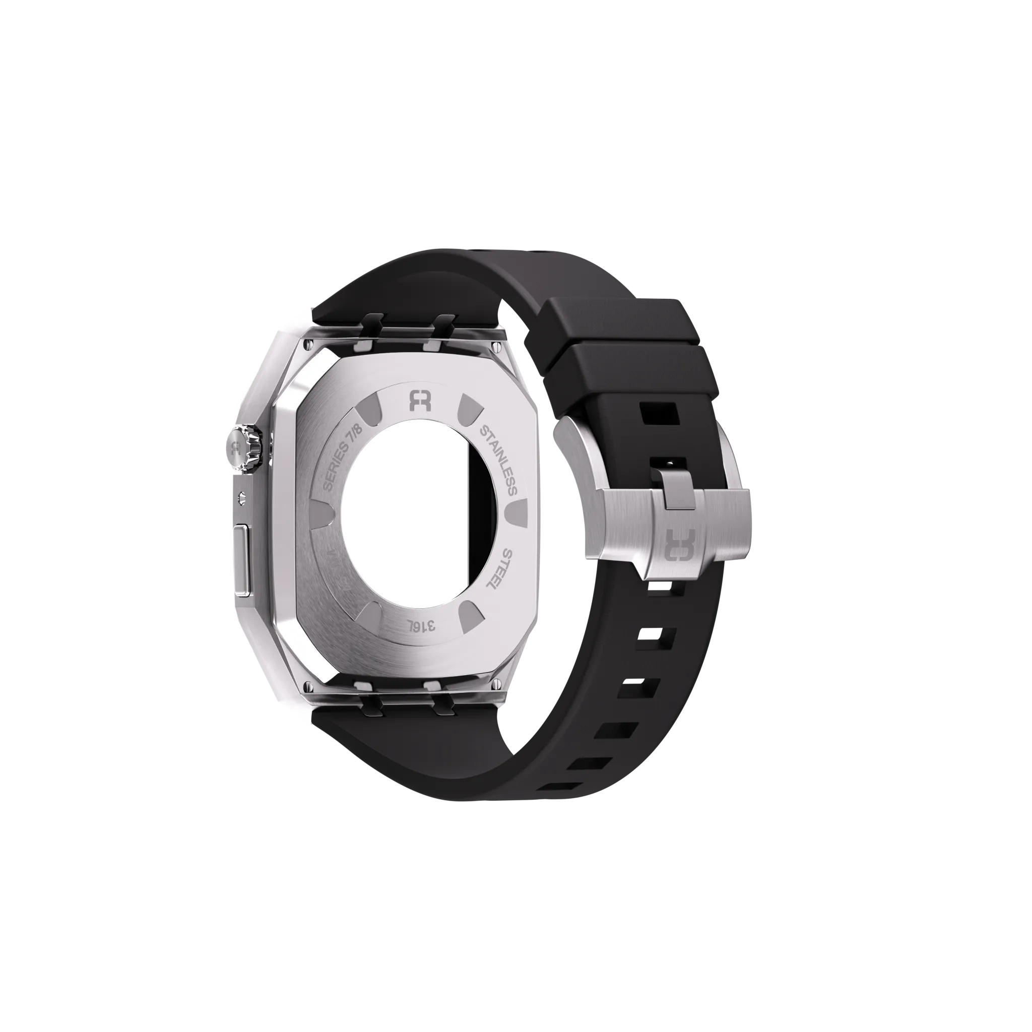 Reqior Boîtier en metal avec bracelet en caoutchouc Apple Watch 45mm (argent)