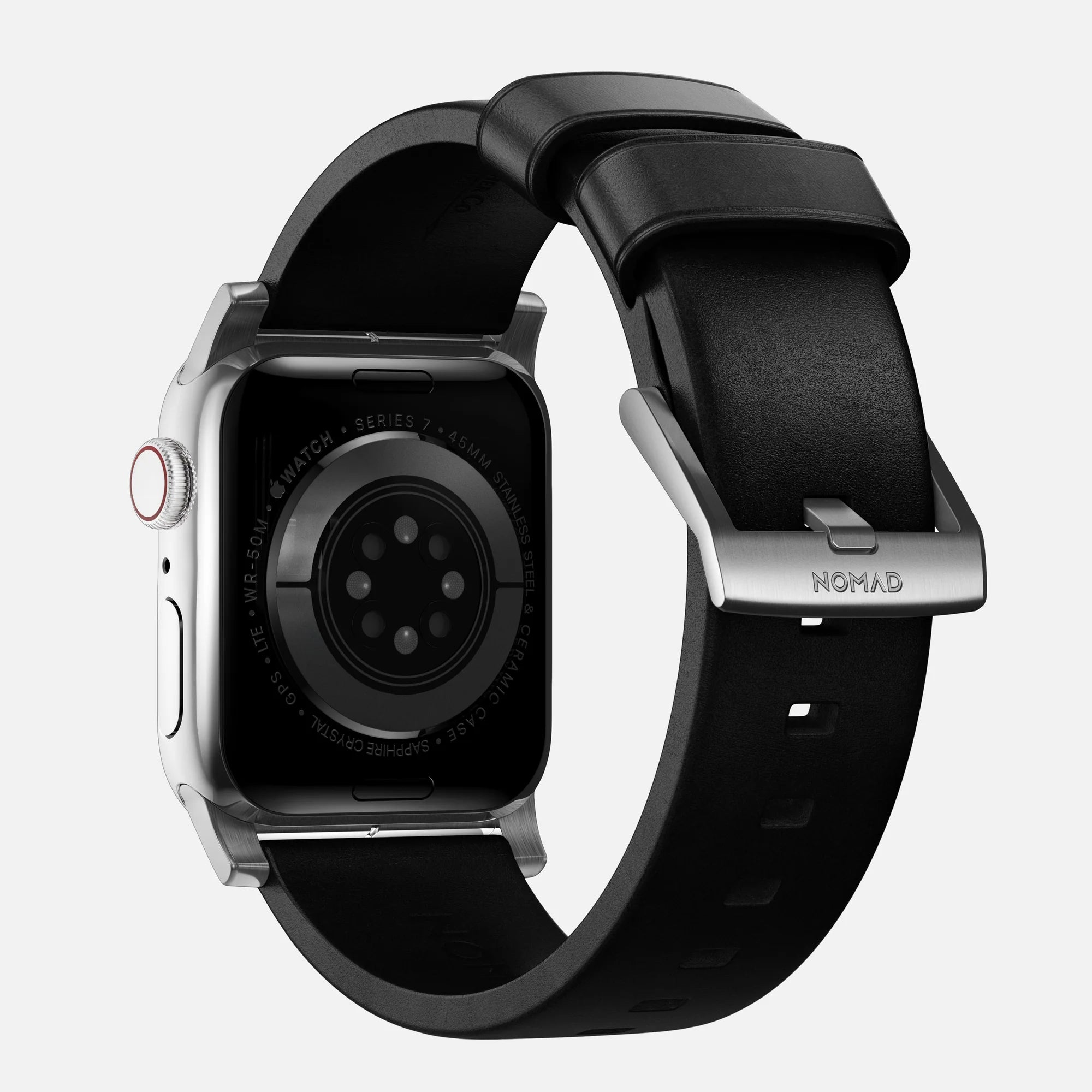 Nomad Bracelet cuir moderna Apple Watch (noir/argenté)