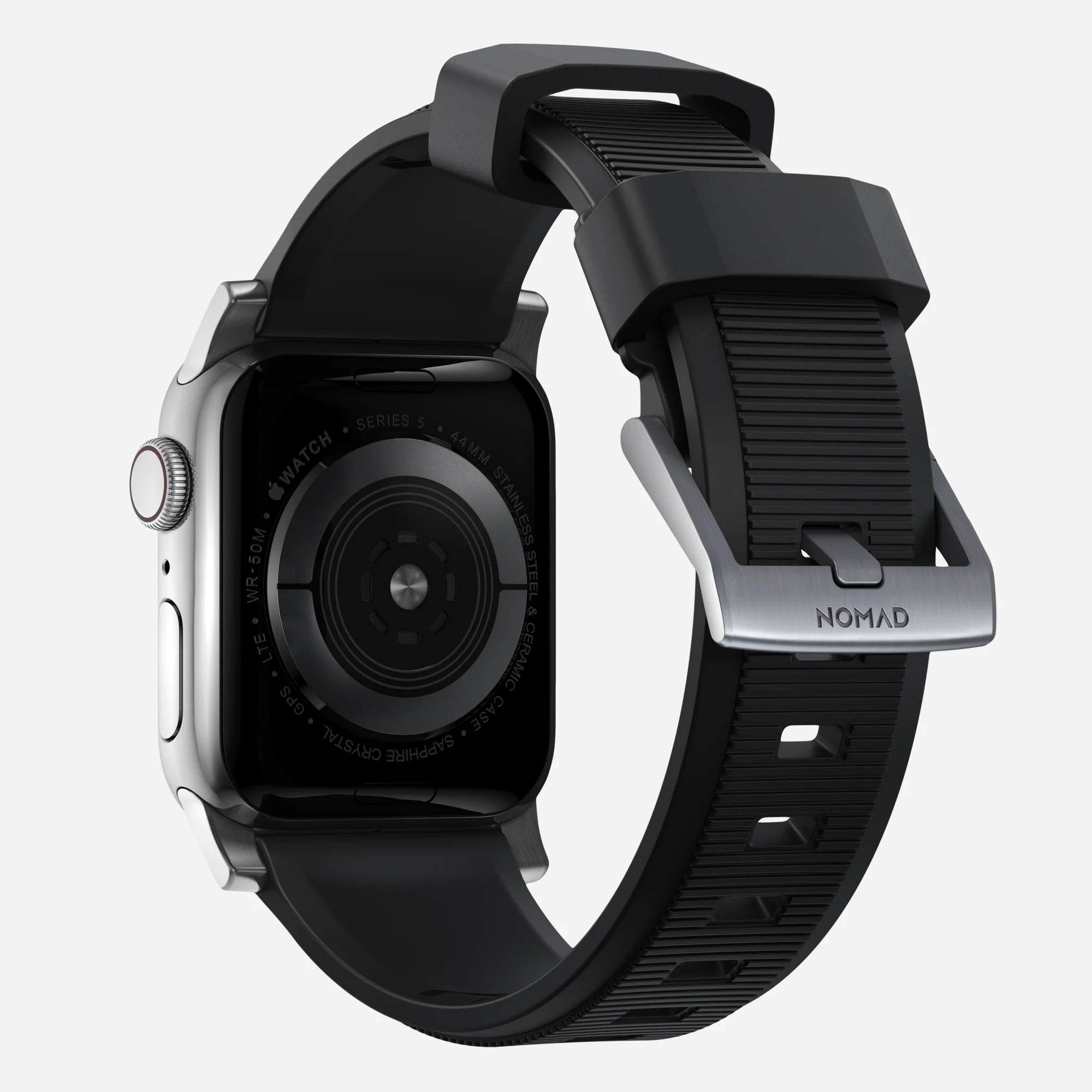 Nomad Bracelet de silicone résistant Apple Watch (noir/argenté)