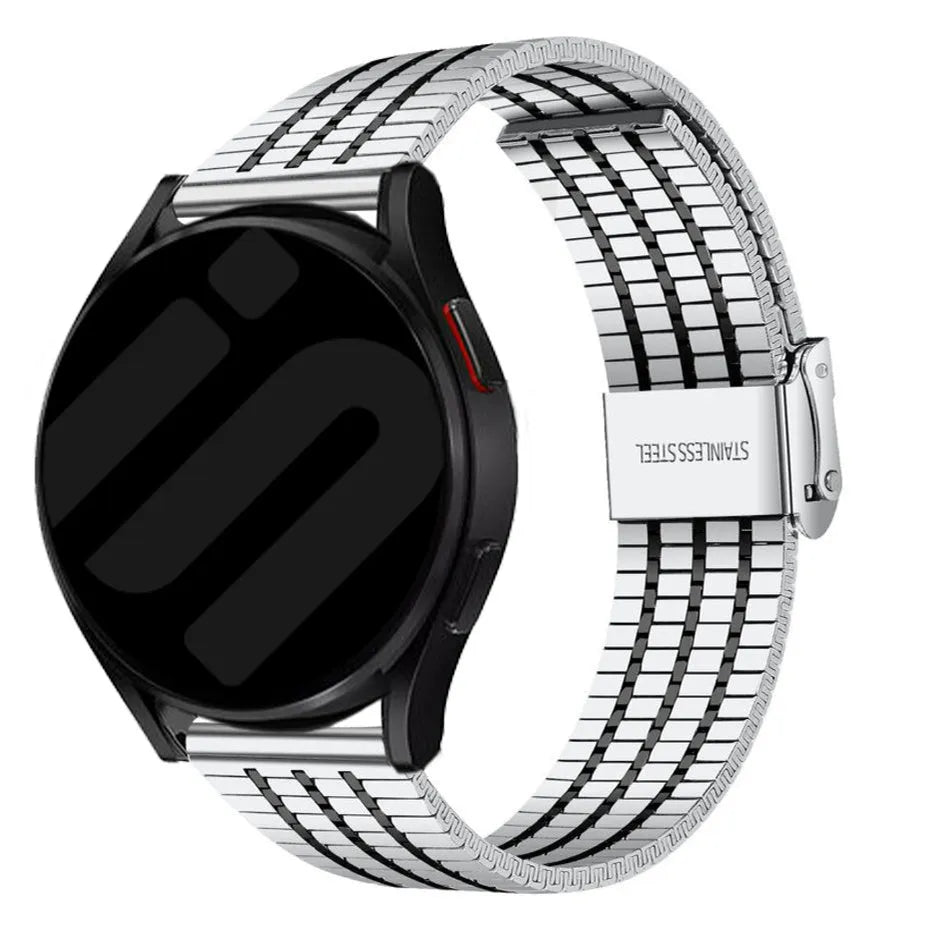 Fine Steel Strap, silver/black, on a watch, 3/4 rear view