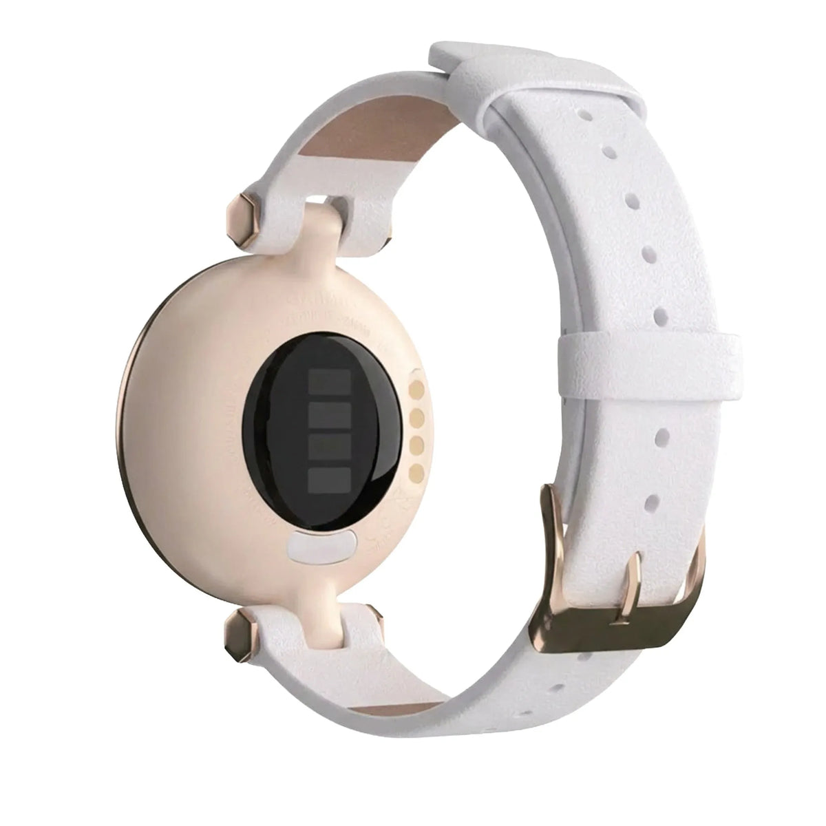 Leather Strap, white, on a watch, 3/4 rear view